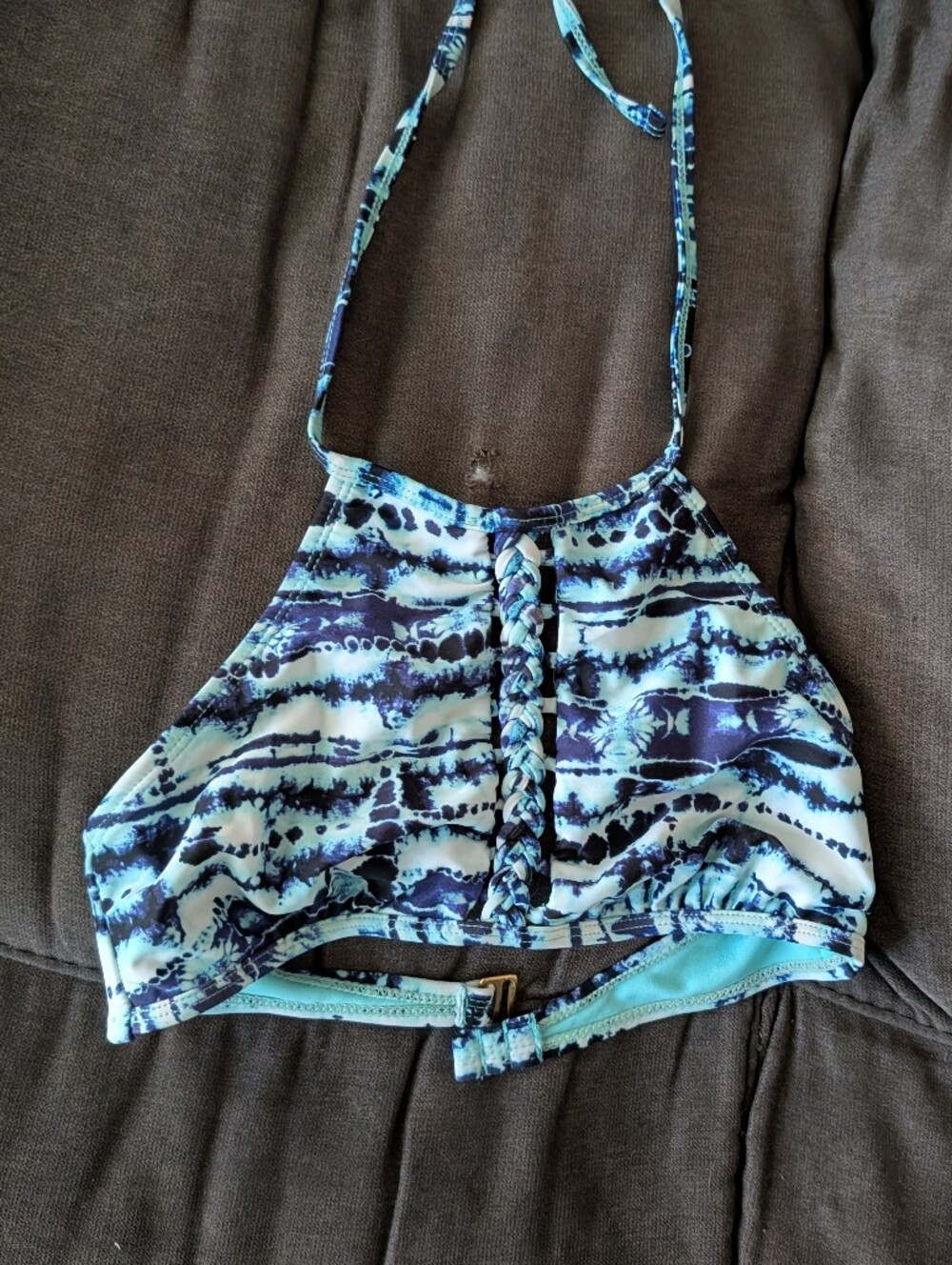 Arizona Jean Company Blue Tie-Dye Halter Braided Crop Top